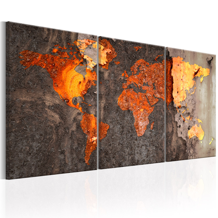 Canvas Print World Map: Rustic World - Map with Metal Texture with Corrosion 97444 additionalImage 2