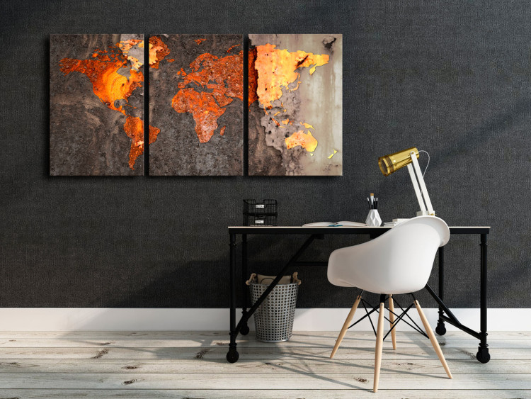 Canvas Print World Map: Rustic World - Map with Metal Texture with Corrosion 97444 additionalImage 3