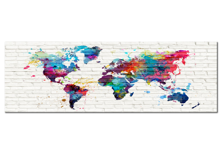 Canvas Print Maps: Walls of the World - Brick World Map with Colorful Continents 97544