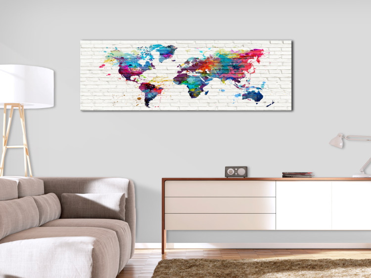 Canvas Print Maps: Walls of the World - Brick World Map with Colorful Continents 97544 additionalImage 3