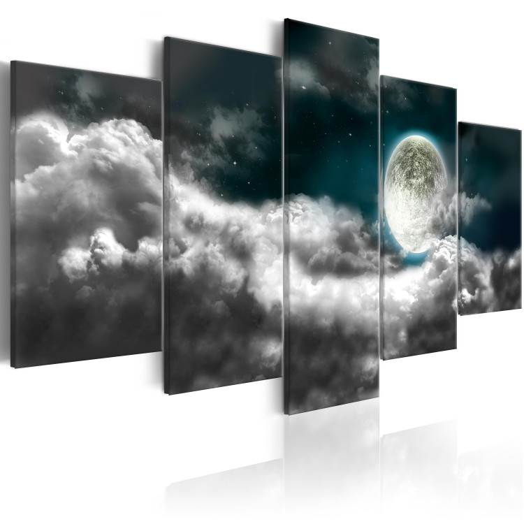 Canvas Print Moonlight Glow (5-piece) - Night Landscape with Full Moon and Stars 106754 additionalImage 2