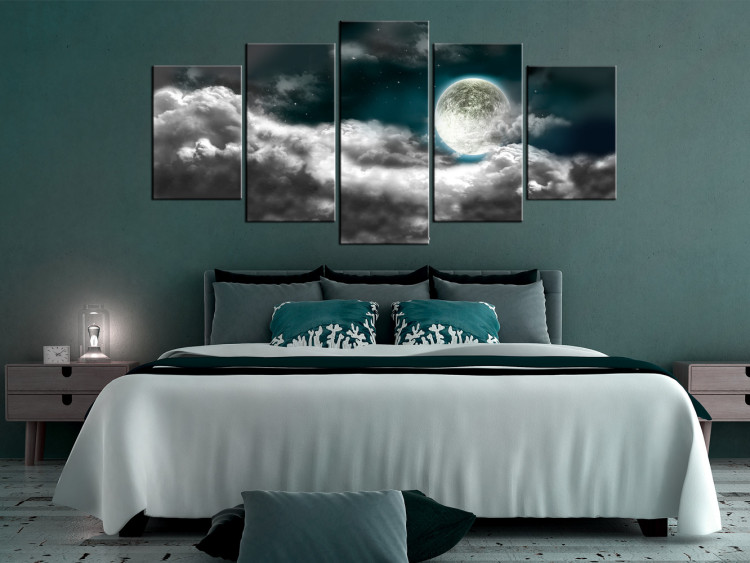 Canvas Print Moonlight Glow (5-piece) - Night Landscape with Full Moon and Stars 106754 additionalImage 3