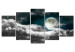 Canvas Print Moonlight Glow (5-piece) - Night Landscape with Full Moon and Stars 106754
