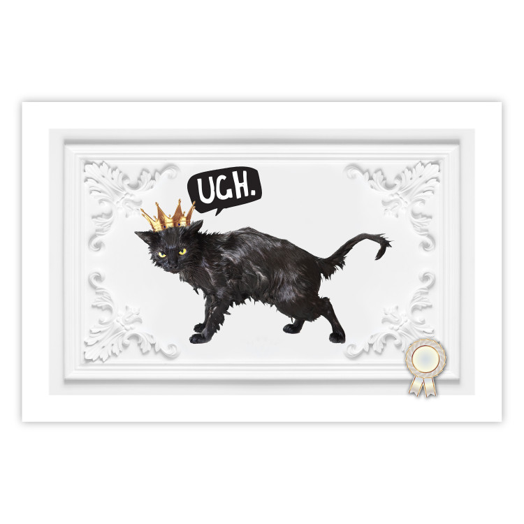 Wall Poster Cat in the crown - black animal on a white background adorned with ornaments 114354