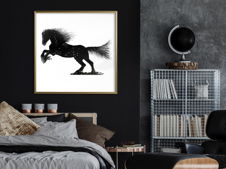Poster Galloping Stallion - black and white composition with the silhouette of a racing horse 118754 additionalImage 7