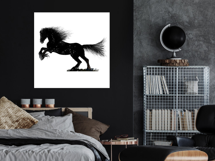 Poster Galloping Stallion - black and white composition with the silhouette of a racing horse 118754 additionalImage 23