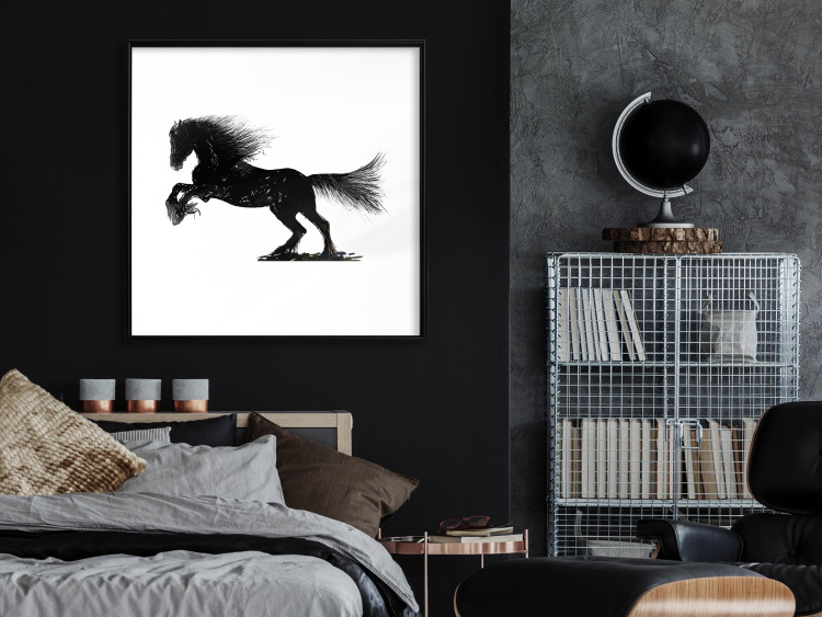 Poster Galloping Stallion - black and white composition with the silhouette of a racing horse 118754 additionalImage 4
