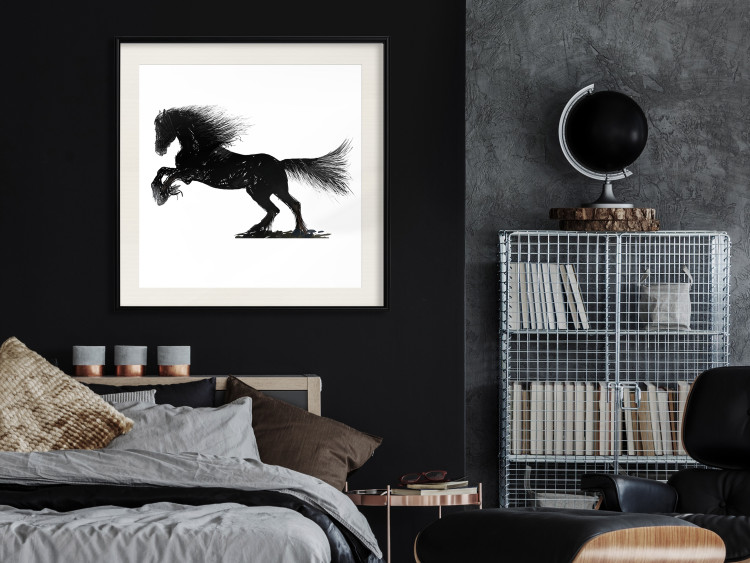 Poster Galloping Stallion - black and white composition with the silhouette of a racing horse 118754 additionalImage 22