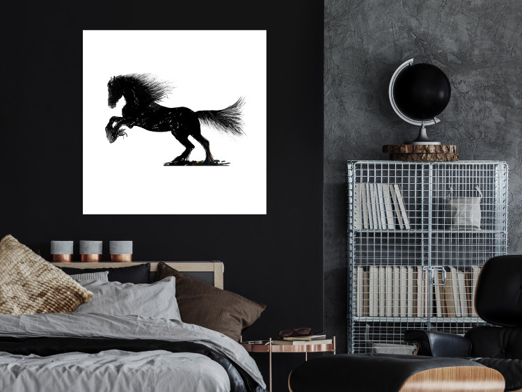 Poster Galloping Stallion - black and white composition with the silhouette of a racing horse 118754 additionalImage 4