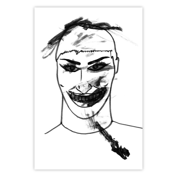 Poster Joker - black and white unconventional portrait of a man amidst dark spots 119254
