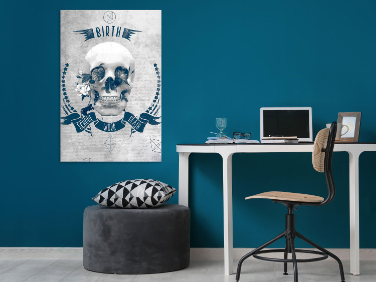 Canvas Skull and flowers - steam punk style graphic with English inscription 123554 additionalImage 3