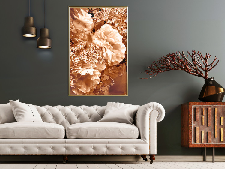 Poster Warm Scent - large and small plant flowers in autumn sepia tone 123854 additionalImage 5