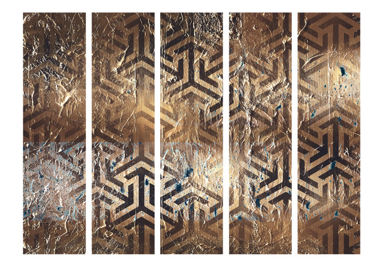 Folding Screen Labyrinth of the Minotaur II (5-piece) - geometric figures in brown 124054 additionalImage 3