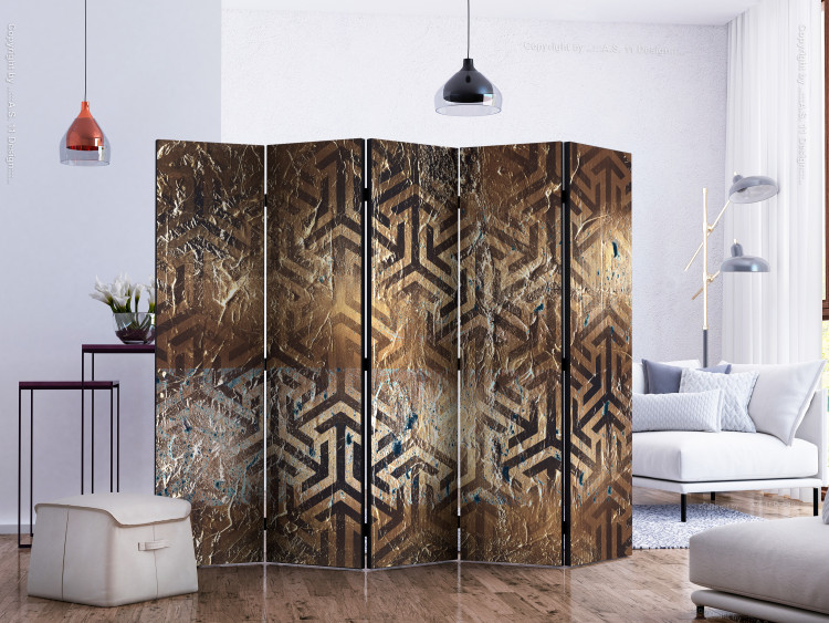 Folding Screen Labyrinth of the Minotaur II (5-piece) - geometric figures in brown 124054 additionalImage 2