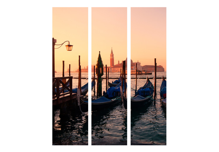 Room Separator Into the Unknown with a Gondola (3-piece) - Venetian boats and sunset 124154 additionalImage 3