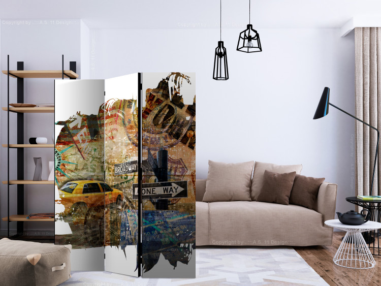 Folding Screen New York Collage (3-piece) - collage of cars and road signs 124254 additionalImage 4