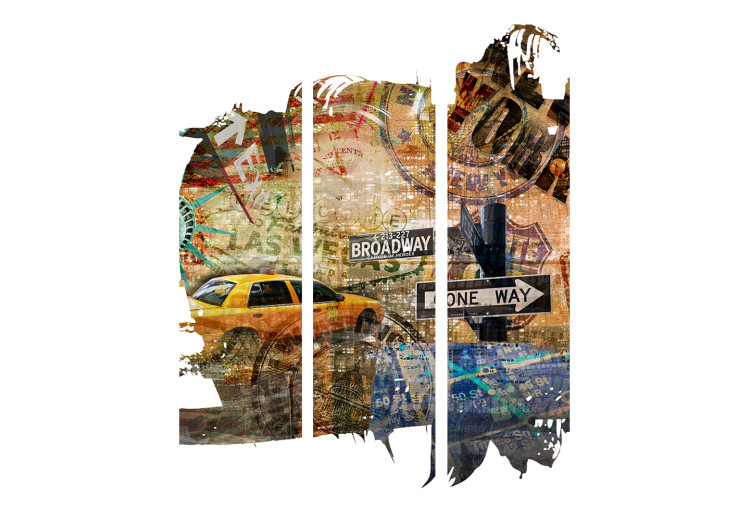 Folding Screen New York Collage (3-piece) - collage of cars and road signs 124254 additionalImage 3