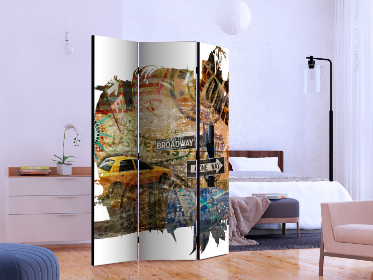 Folding Screen New York Collage (3-piece) - collage of cars and road signs 124254 additionalImage 2