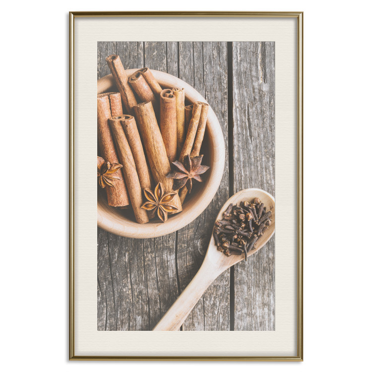 Poster Spice Scent - winter cinnamon spice lying on a wooden table 124454 additionalImage 19