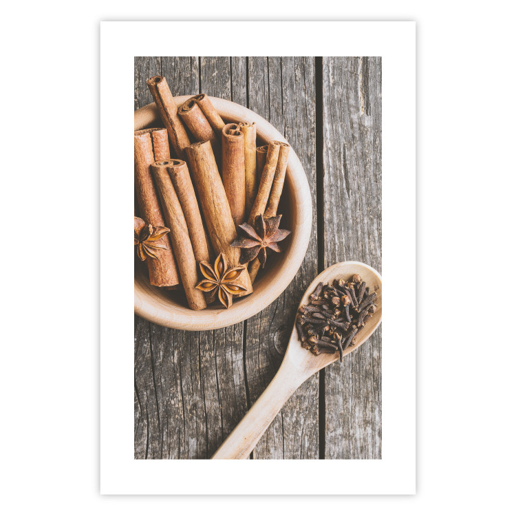 Poster Spice Scent - winter cinnamon spice lying on a wooden table 124454 additionalImage 25