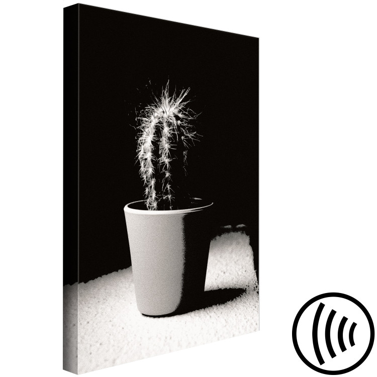 Canvas Cactus in a pot on the table - black and white photograph 125254 additionalImage 6