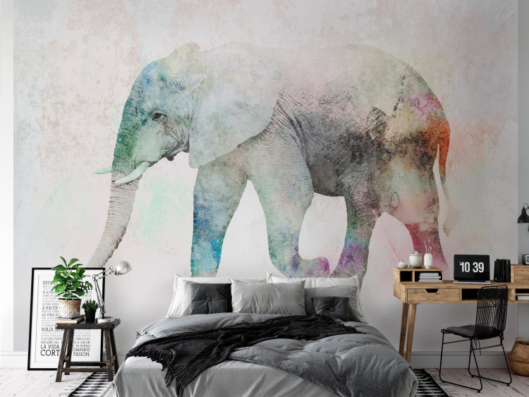 Photo Wallpaper African animals - elephant on a solid textured background with coloured accent 127554