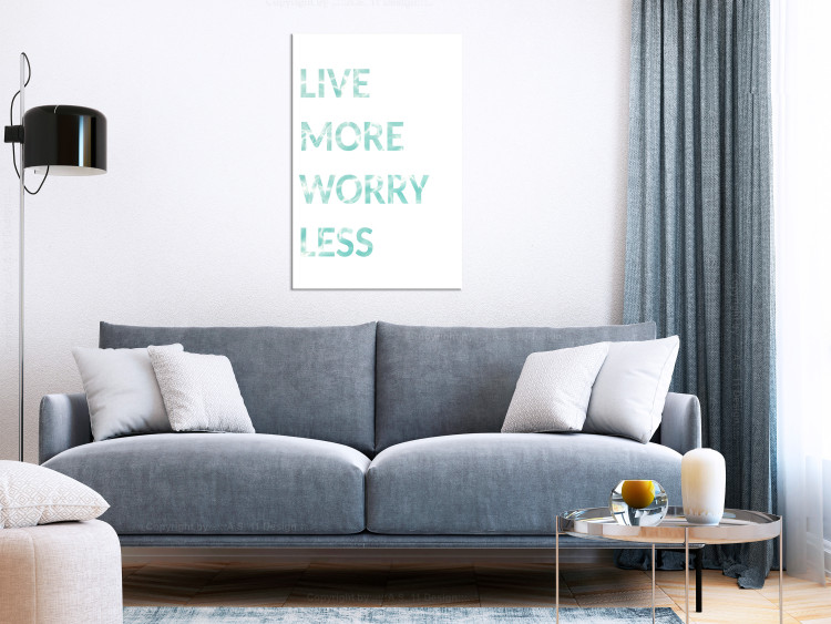 Canvas Art Print Mint English Live more worry less sign - on a white background 128354 additionalImage 3