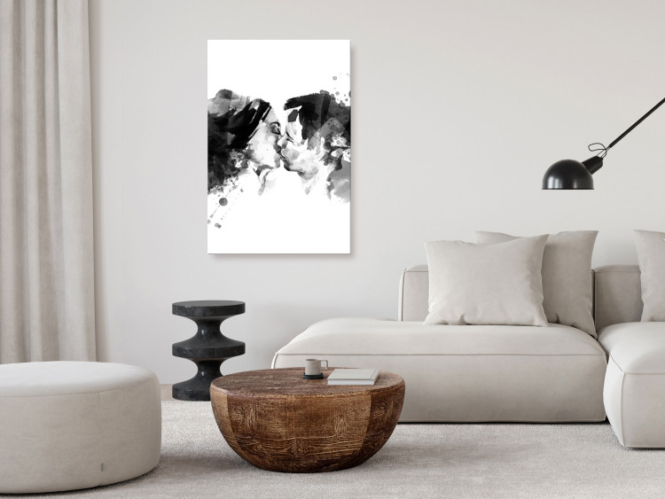 Canvas Art Print Couples kiss - black and white graphic with two people kissing 132154 additionalImage 3