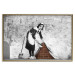 Wall Poster Maid - gray mural of a woman lifting a curtain off a brick wall 132454 additionalThumb 26