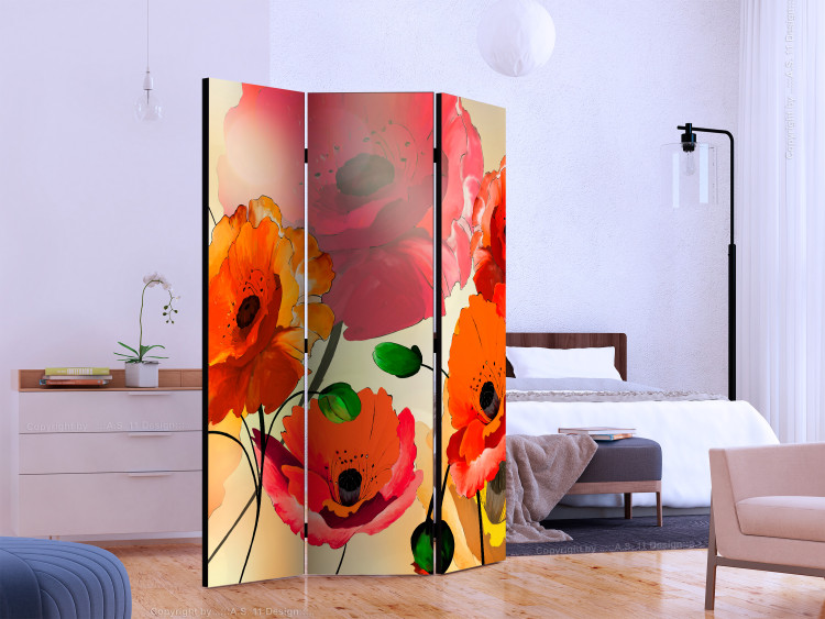 Room Divider Velvet Poppies (3-piece) - red wildflowers on a colorful meadow 132654 additionalImage 2