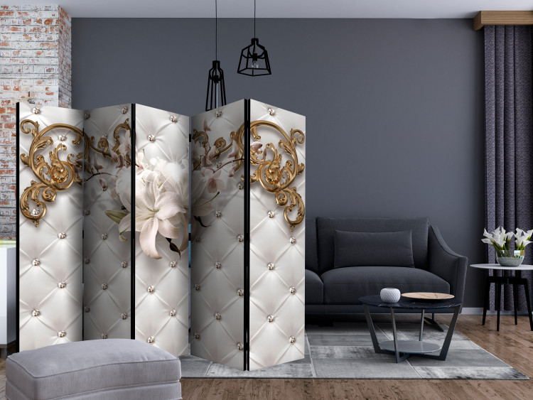 Room Divider Royal Glow II (5-piece) - white background in floral ornaments 132754 additionalImage 4