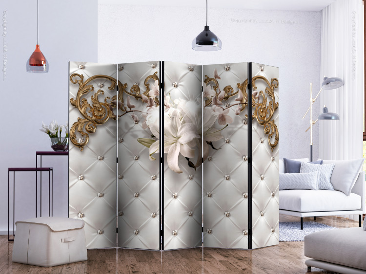 Room Divider Royal Glow II (5-piece) - white background in floral ornaments 132754 additionalImage 2