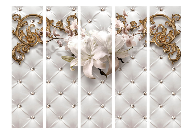 Room Divider Royal Glow II (5-piece) - white background in floral ornaments 132754 additionalImage 3