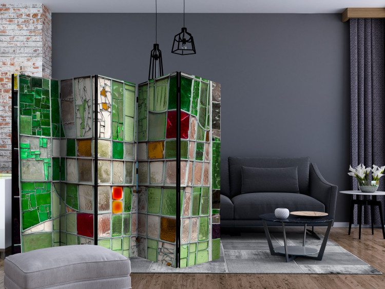 Folding Screen Emerald Stained Glass II (5-piece) - pattern with colorful mosaic on glass 132854 additionalImage 4