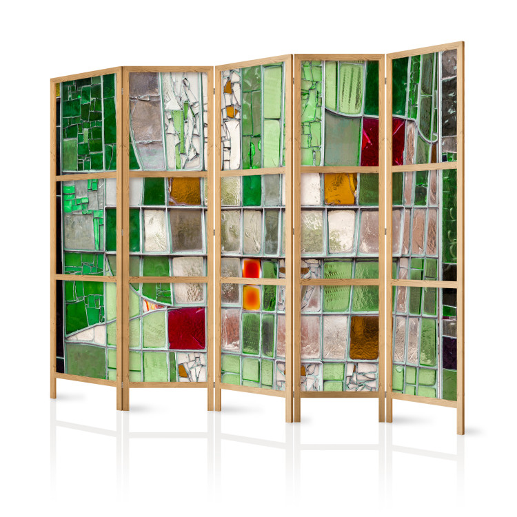 Folding Screen Emerald Stained Glass II (5-piece) - pattern with colorful mosaic on glass 132854 additionalImage 5