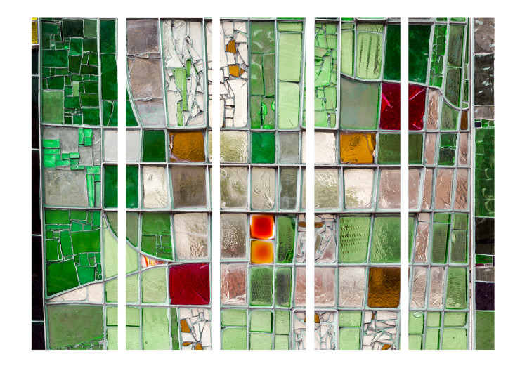 Folding Screen Emerald Stained Glass II (5-piece) - pattern with colorful mosaic on glass 132854 additionalImage 3