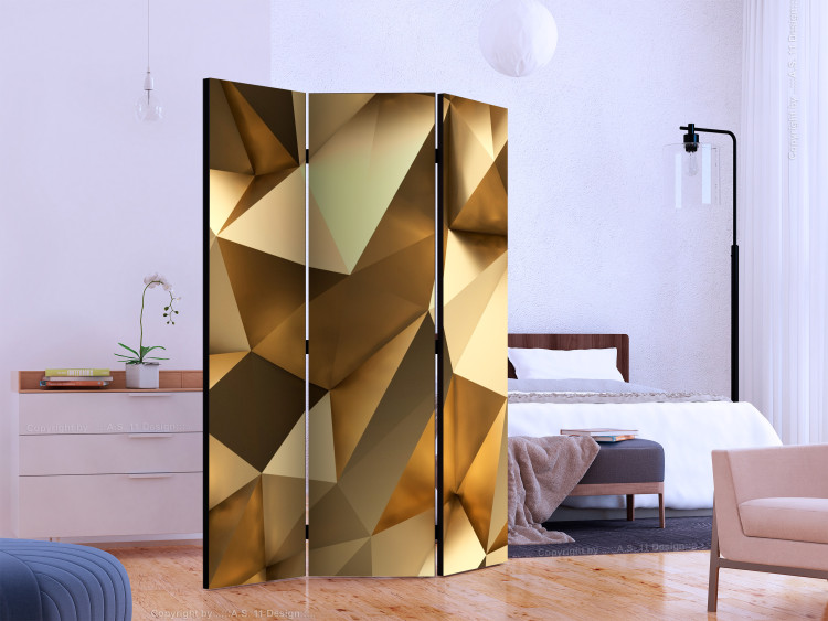 Room Divider Screen Golden Dome (3-piece) - elegant abstraction in golden color 133054 additionalImage 2