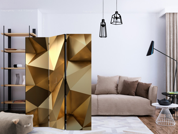 Room Divider Screen Golden Dome (3-piece) - elegant abstraction in golden color 133054 additionalImage 4
