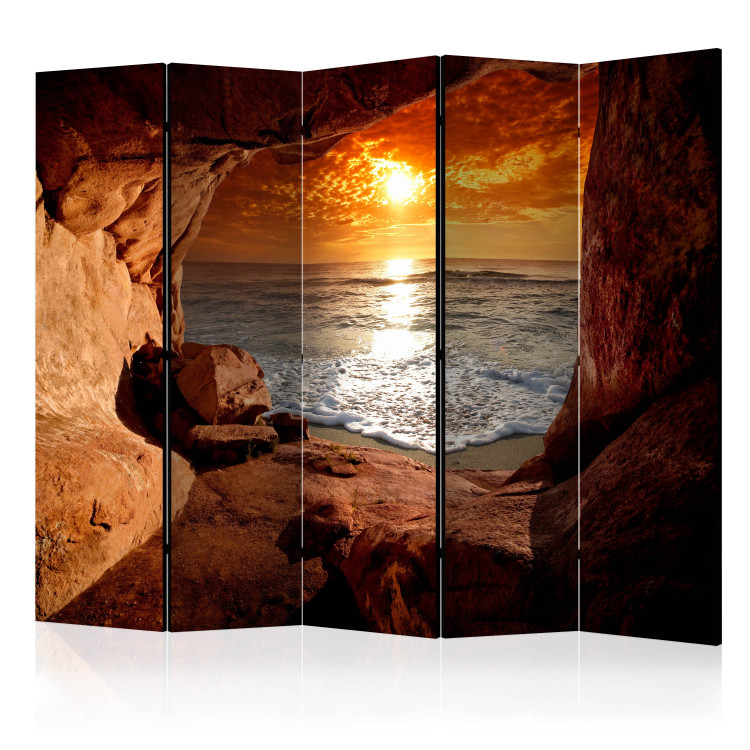 Room Divider Screen Exiting the Cave II (5-piece) - beautiful sunset over the sea 133154