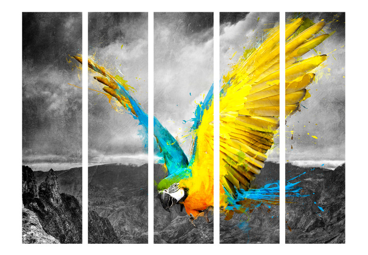 Room Divider Exotic Parrot II (5-piece) - colorful parrot against a landscape background 133354 additionalImage 3