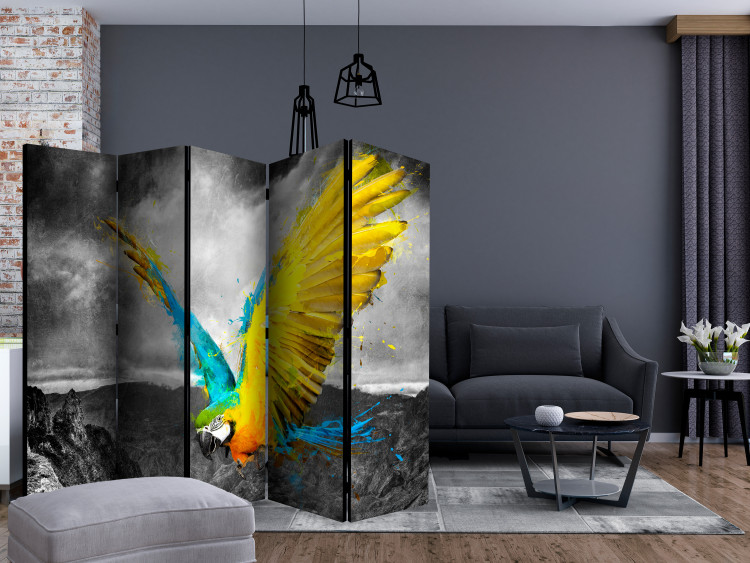Room Divider Exotic Parrot II (5-piece) - colorful parrot against a landscape background 133354 additionalImage 4