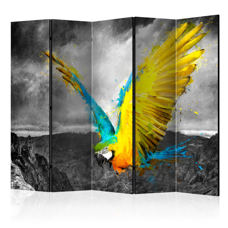 Room Divider Exotic Parrot II (5-piece) - colorful parrot against a landscape background 133354