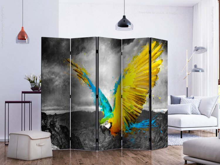 Room Divider Exotic Parrot II (5-piece) - colorful parrot against a landscape background 133354 additionalImage 2