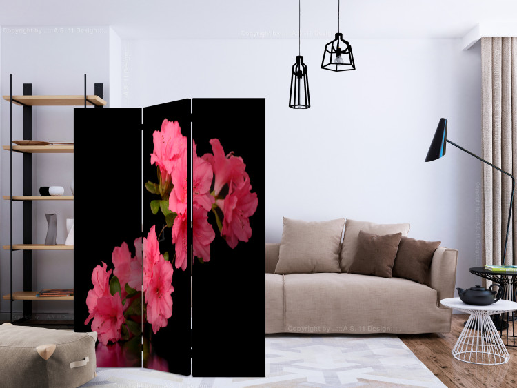 Room Divider Screen Azalea in Black - plant with pink flowers on a black background 133954 additionalImage 4