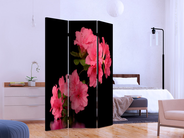Room Divider Screen Azalea in Black - plant with pink flowers on a black background 133954 additionalImage 2