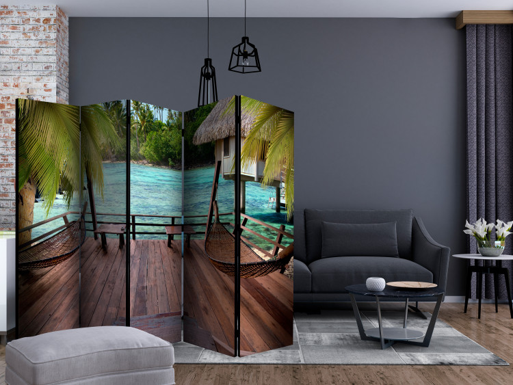 Folding Screen Summer Retreat II (5-piece) - view of the sea and tropical palm trees 134154 additionalImage 4