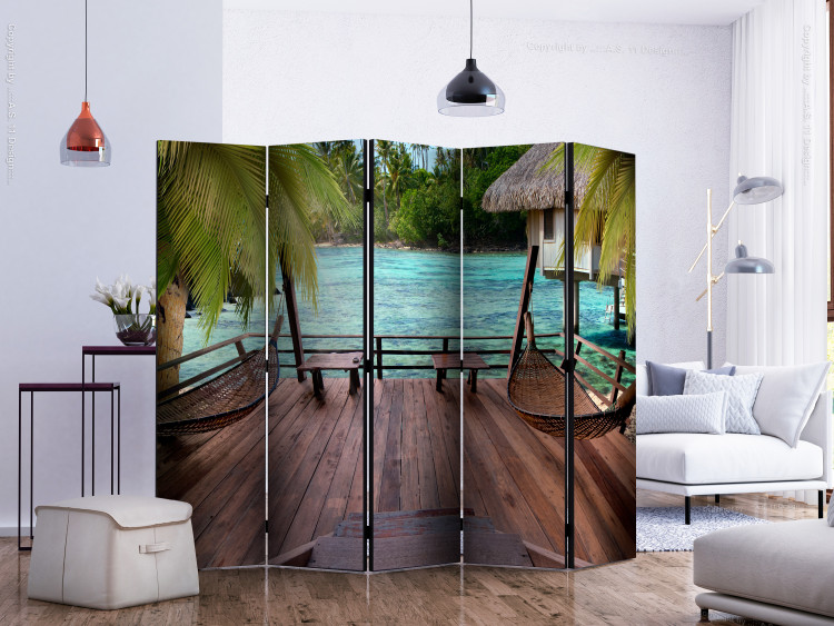 Folding Screen Summer Retreat II (5-piece) - view of the sea and tropical palm trees 134154 additionalImage 2