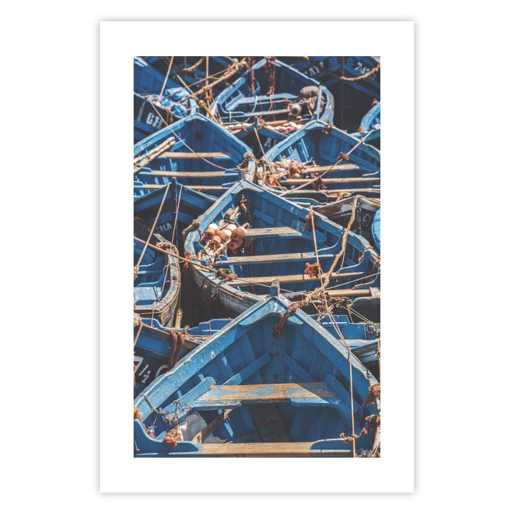 Wall Poster Blue Fleet - maritime composition of blue small boats in Morocco 134754 additionalImage 25