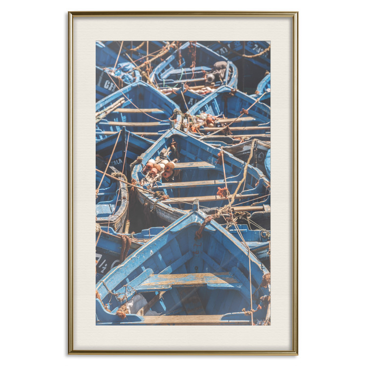 Wall Poster Blue Fleet - maritime composition of blue small boats in Morocco 134754 additionalImage 20