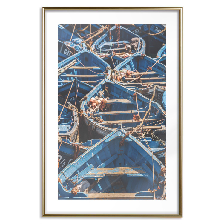 Wall Poster Blue Fleet - maritime composition of blue small boats in Morocco 134754 additionalImage 16